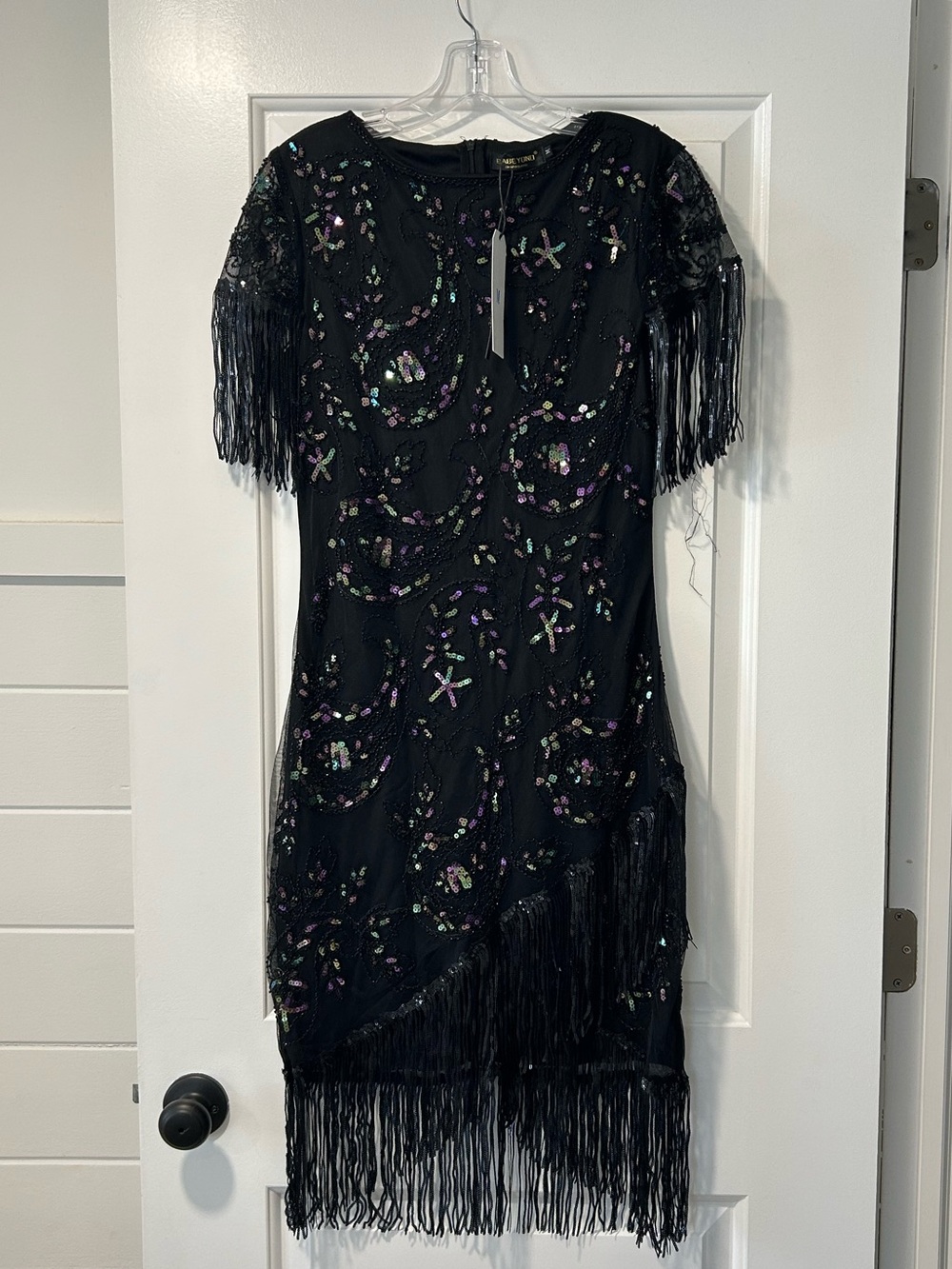 Women's Black Beaded Fringe Cocktail Dress